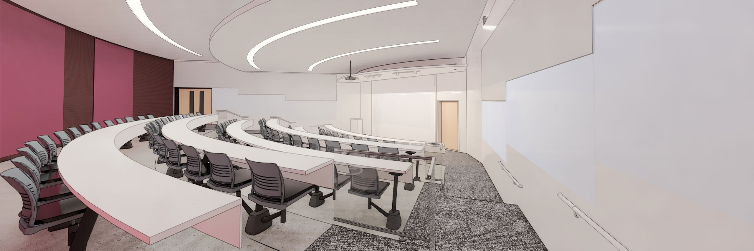 A rendering shows what a classroom in the renovated Center for the Visual Arts (CVA) Rotunda is expected to look like when it opens in spring 2024.