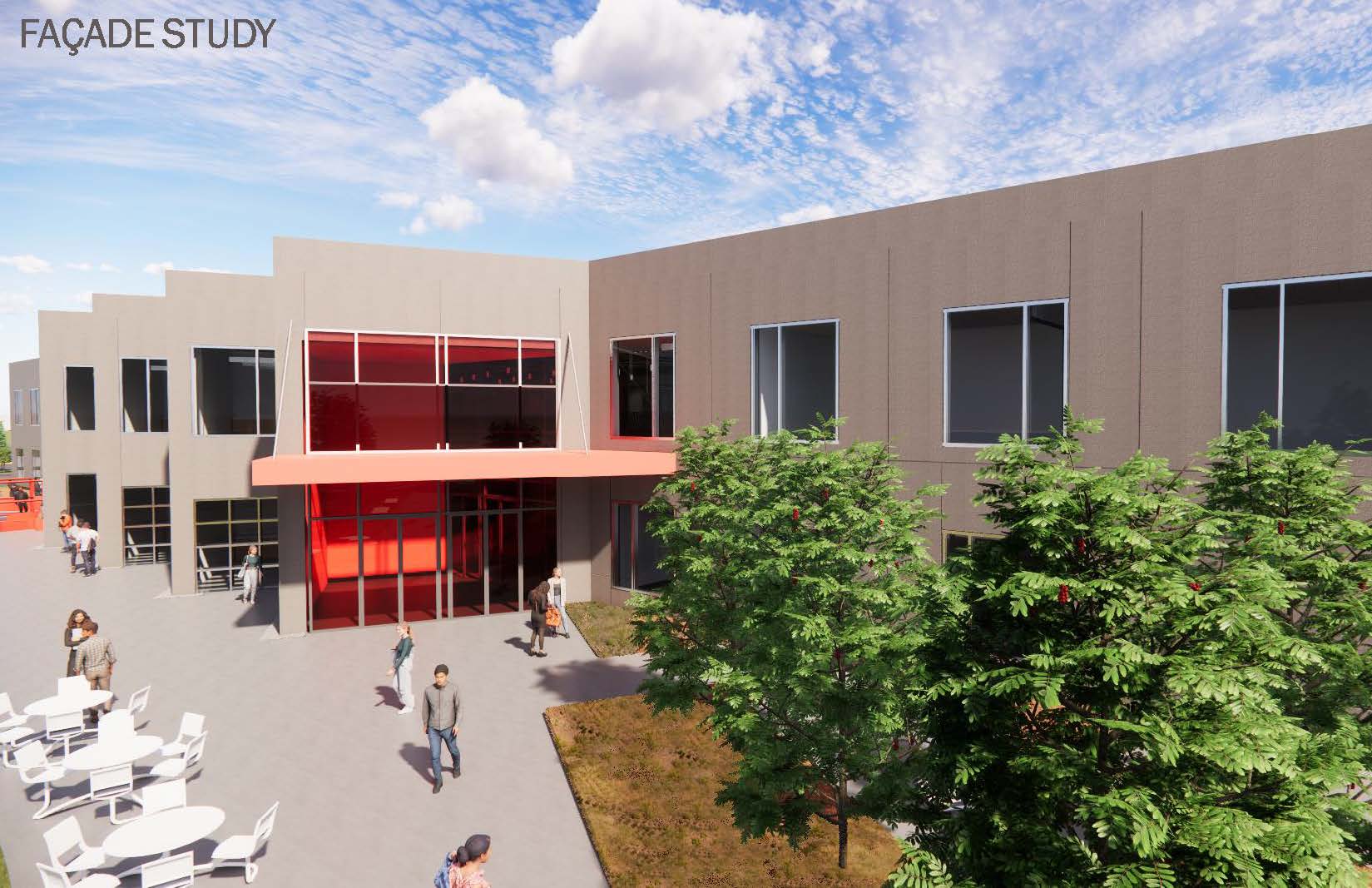 Concept illustration of outer facade the College of Engineering building complex .
