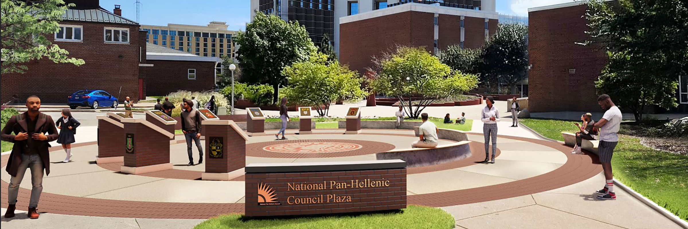 A rendering shows the National Pan-Hellenic Council Plaza